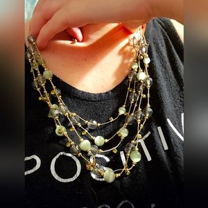 Olive green beaded necklace and earrings set